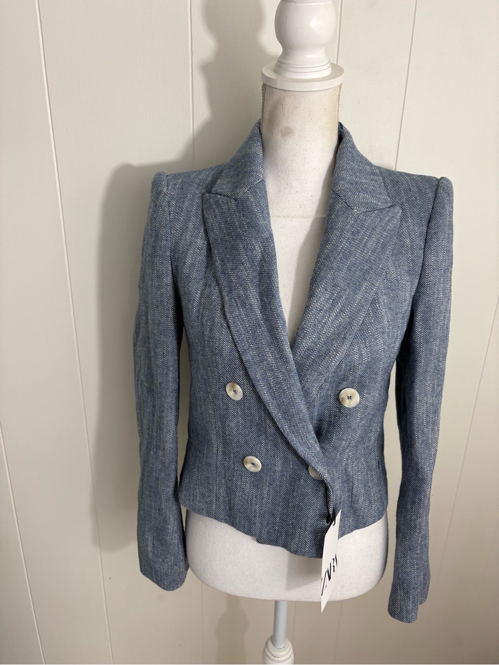 Zara Double-Breasted Blazer Jacket in Heathered Blue